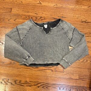 UO Waffle Wide Neck Cropped Sweater